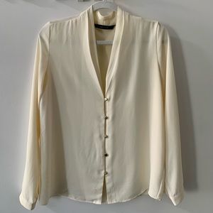 Zara - Blouse with Pleated Neckline in Ivory (Size Medium)